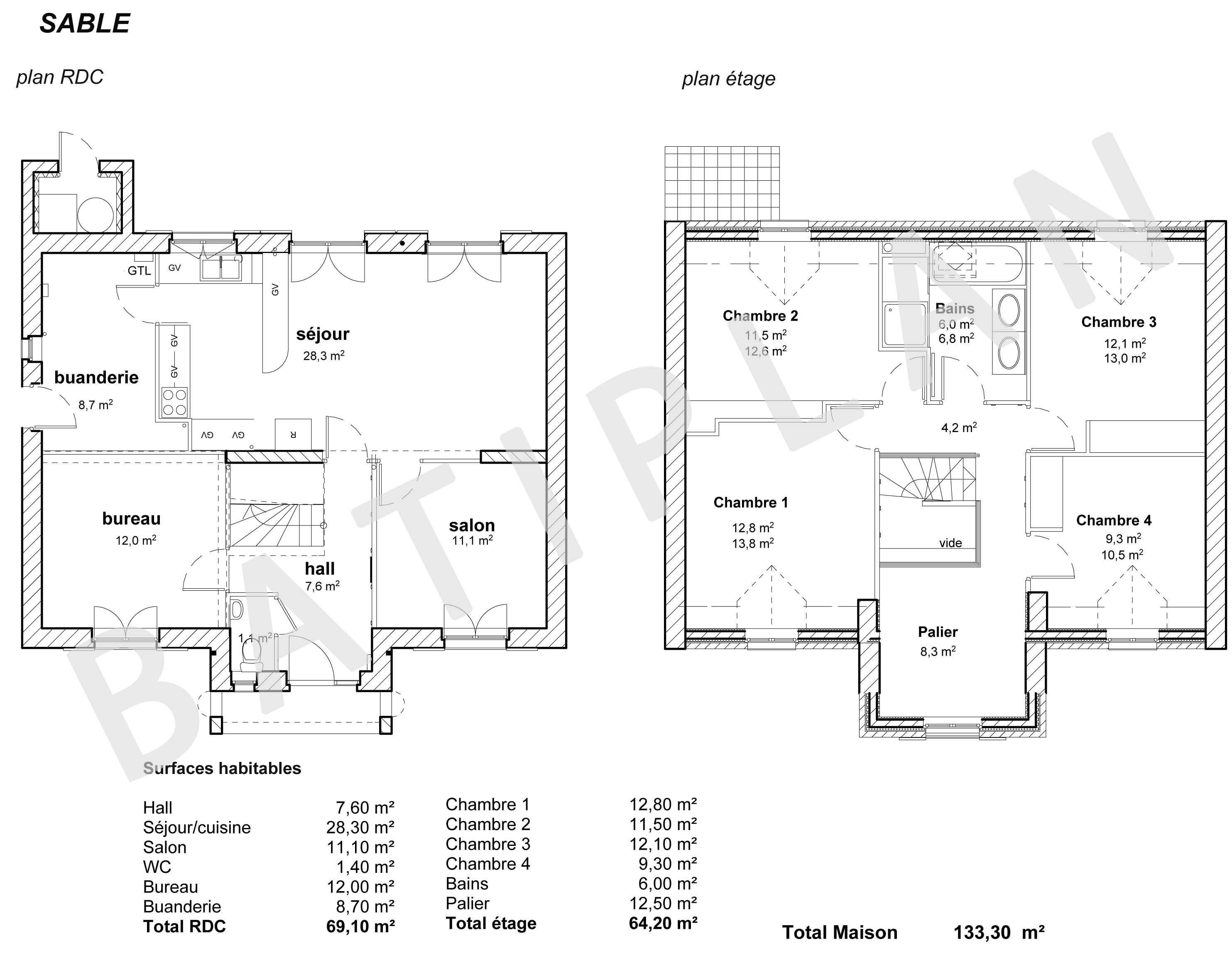 Plan maison Sable